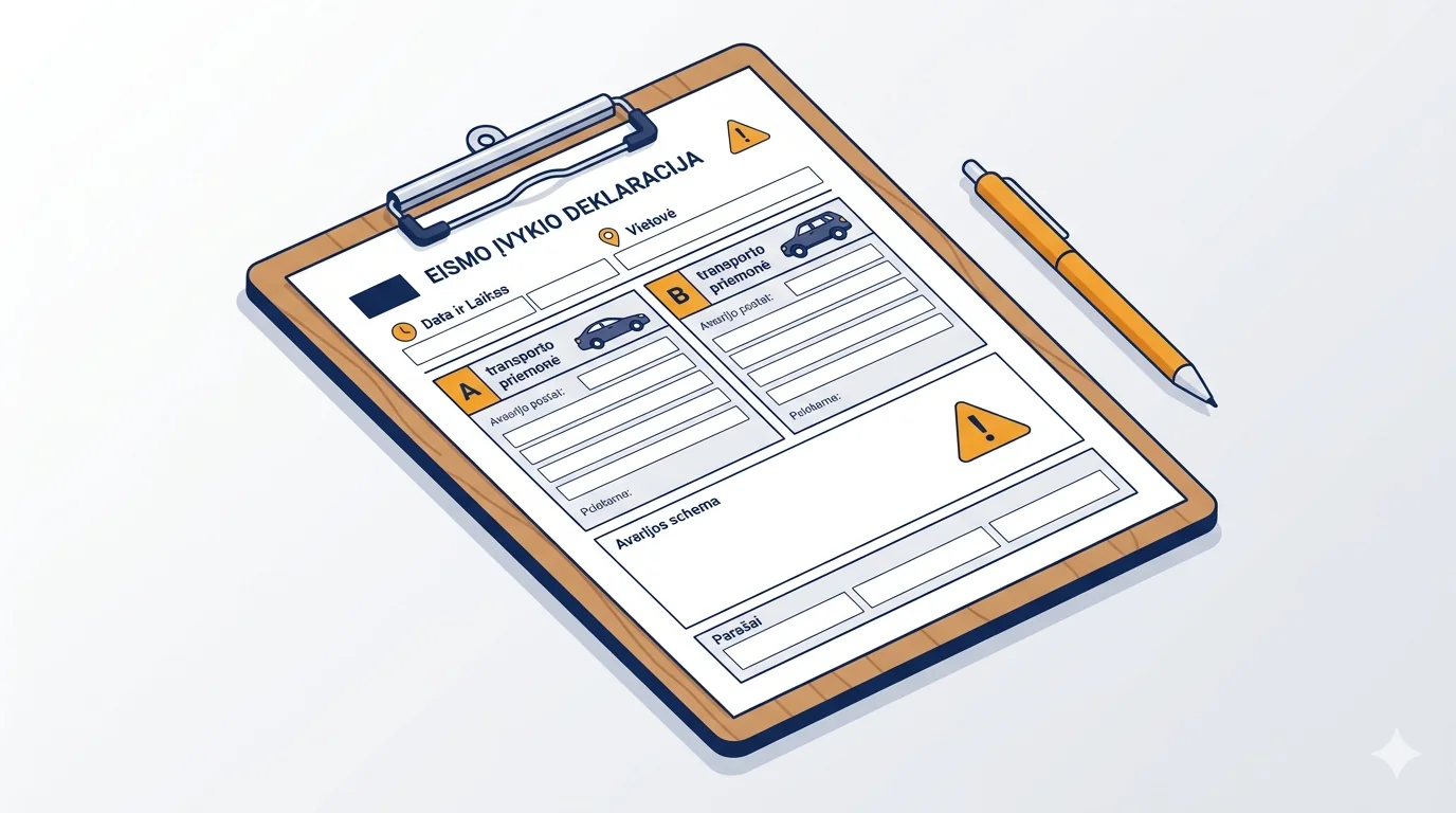 Eismo įvykio deklaracijos forma su laukais A ir B transporto priemonėms